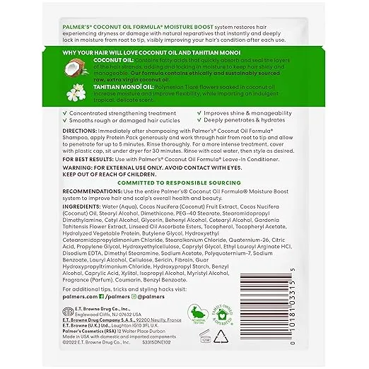 Palmer's Coconut Oil Formula Moisture Boost Protein Pack, Hair Treatment for Dry, Damaged, Over-Processed and Colored Hair, 2.1 Ounce (Pack of 12)