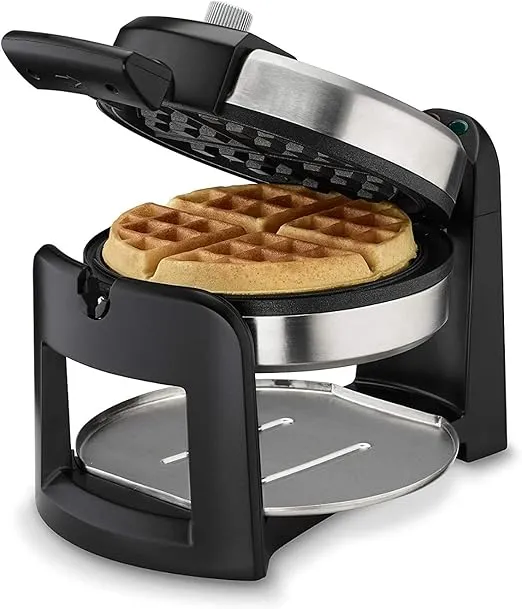 Cuisinart WAF-F30 Round Flip Belgian Waffle Maker, Black/Silver, 1 inch thick
