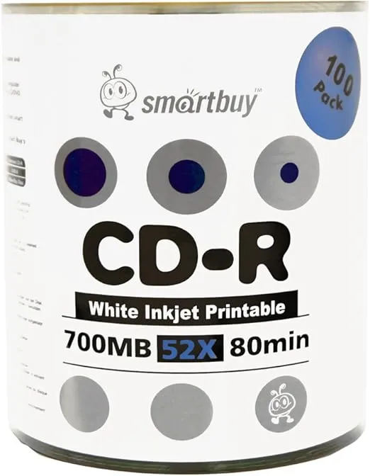 Smartbuy 700mb/80min 52x CD-R White Inkjet Hub Printable Blank Recordable Media Disc (300-Disc)
