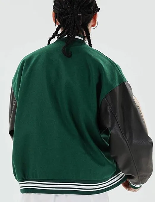 Men's Varsity Jacket College Jacket Stitched Leather Unisex Streetwear Vintage Coats with Patch