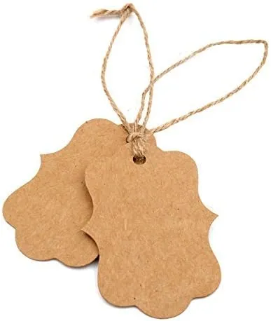 G2PLUS Blank Gift Tags with String, 100PCS Kraft Paper Hang Tags, Wedding Favor Tags, Gift Bags Tags, Brown Hanging Price Tags for Arts & Crafts, Gift Wrapping, Christmas, Merchandise (2.8''x 2'')