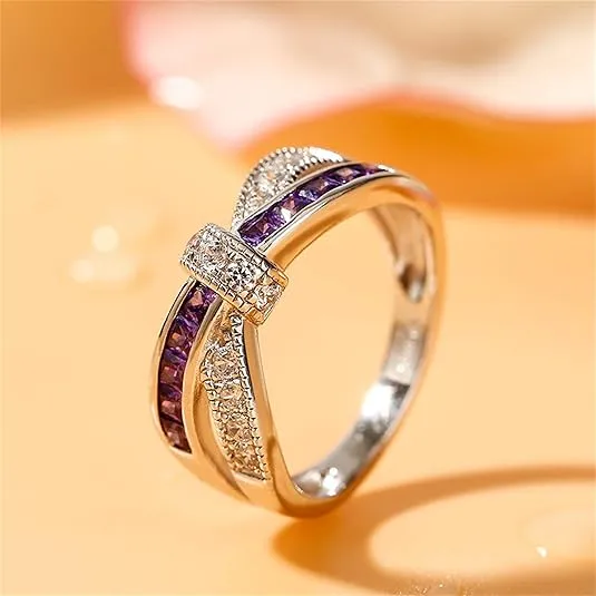 Jeulia Crossover Sterling Silver Women's Band Fashion Anniversary Promise Engagement Ring for Women With Gift Jewelry Box