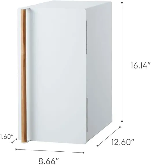 YAMAZAKI Home Tosca Bread Box Keeper Holder Container, Metal Bread Holder Saver, Slim Space Saving Counter Storage - Vertical - Steel + Wood,White