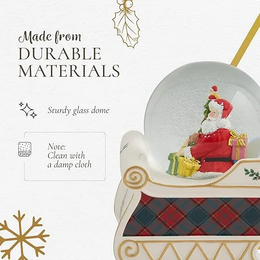 Spode Christmas Tree Santa Sleigh Winter Wonderland Snow Globe, Plays Soothing Music - Durable Dolomite, Personalized Collectible Great for Christmas, Weddings, Home Décor