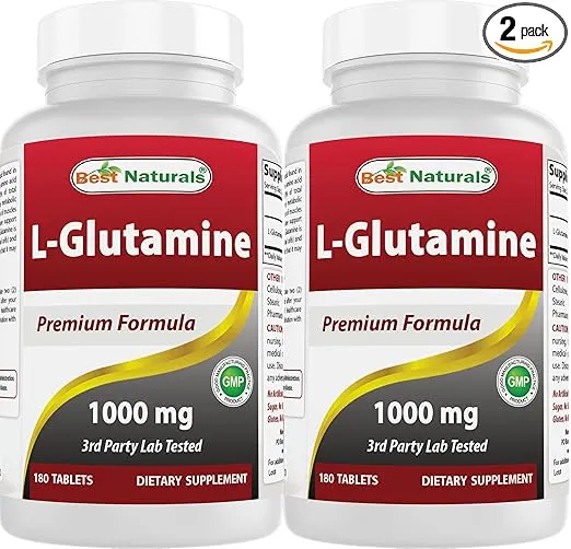 Best Naturals L-Glutamine 1000 mg 180 Tablets (180 Count (Pack of 2))