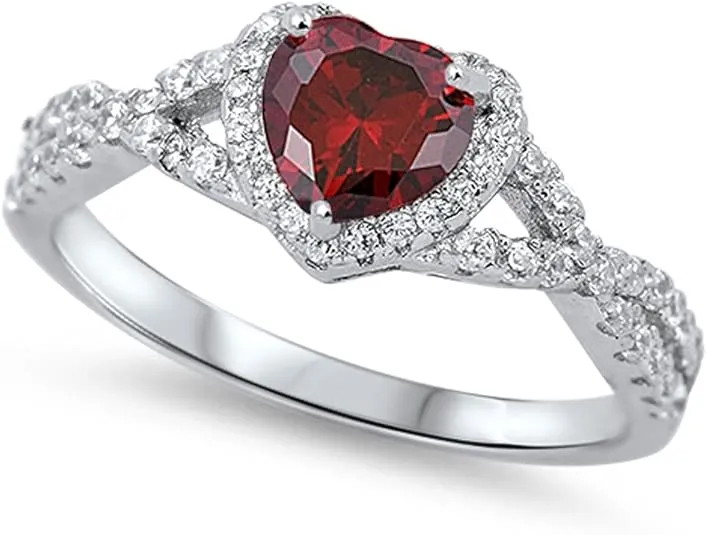 CHOOSE YOUR COLOR Sterling Silver Heart Halo Promise Ring
