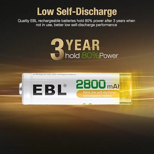 EBL Rechargeable AA Batteries 2800mAh (8 Packs) and USB Type-C Battery Charger with LCD Screen for AA AAA Batteries