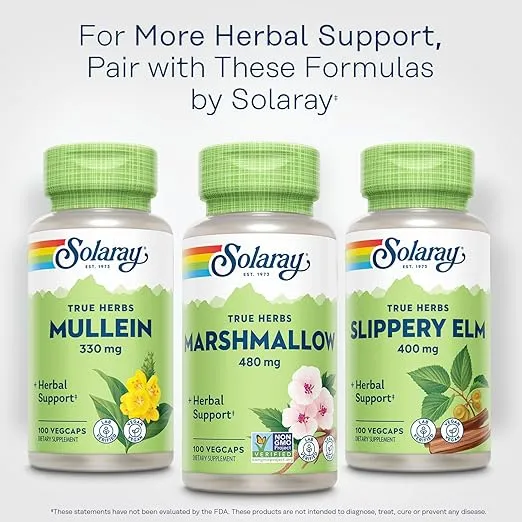 SOLARAY Marshmallow Root Capsules 480 mg - Soothing Herbal Support w/Whole Marshmallow Root - High in Mucilage Soluble Fiber, Vegan, Non-GMO, Lab Verified, 60-Day Guarantee, 100 Servings, 100 VegCaps
