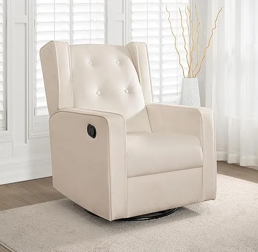 Bond with Your Baby, Relax in Style with Odelia 360° Swivel Glider Rocker Recliner, Nursery Breastfeeding Maternity Chair with Plush Cushioning, Soothing Rocking Motion, Microfiber Fabric - Cream