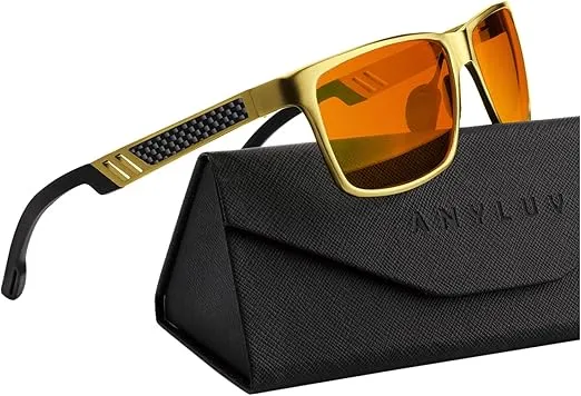 ANYLUV Gaming Glasses for Men Anti Blue Light Computer Glasses Rectangle Al-Mg Metal Frame UV400 Mens Blue Light Screen Blocker