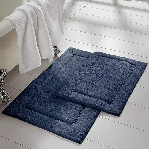 Amrapur Overseas 2-Pack Solid Loop with Non-Slip Backing Bath Mat Set (17-inch by 24-inch/21-inch by 34-inch), Navy