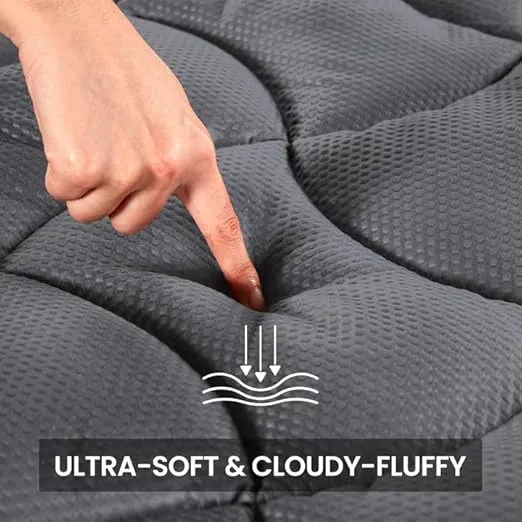 SLEEP ZONE Cooling Queen Mattress Topper, Premium Zoned Cool Mattress Pad Cover, Padded Mattress Protector Breathable Washable, Deep Pocket 8-21" (Grey, Queen)
