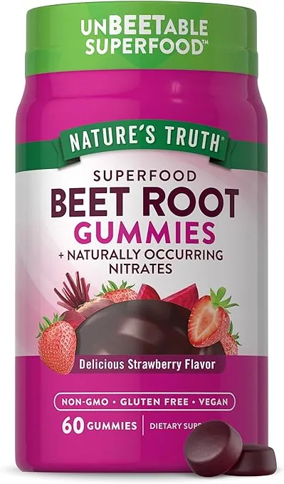 Nature's Truth Beet Root Gummies | 60 Count | Super Food | with Black Pepper | Strawberry Flavor | Vegan, Non-GMO & Gluten Free Supplement