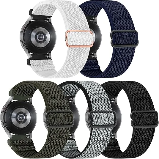 5 pack Stretchy Nylon Watch Bands Compatible with Samsung galaxy watch active 2 bands 40mm 44mm/Active 40mm/Galaxy Watch 3 41mm/Galaxy Watch 42mm/Gear S2/Galaxy Watch 4 5 6 7 Fabric 20mm Wristband