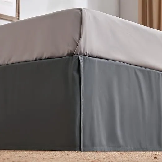 SLEEP ZONE Pleated Bed Skirts Twin Size, 15 inch Tailored Drop Easy Fit Bedskirt, Anti-Static, Fade Resistant (Twin, Grey)