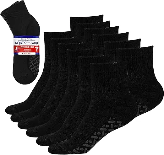 Debra Weitzner 6 Pairs Non-Binding Loose Fit Sock Non-Slip Diabetic Socks for Men and Women