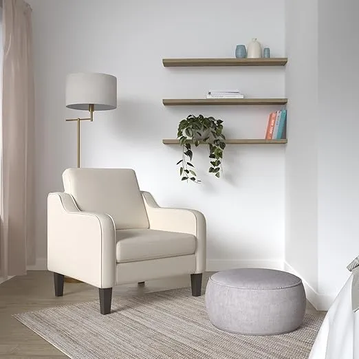 VINGLI Mid Century Modern Fabric Accent Chair,Beige for Living Room Upholstered Armchair with Scooped Arms for Bedroom,Apartment,Studio,Office,Waiting Room,Beige