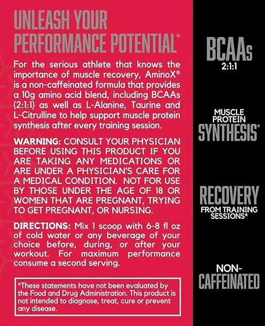 BSN Amino X Muscle Recovery & Endurance Powder with BCAAs, Intra Workout Support, 10 Grams of Amino Acids, Keto Friendly, Caffeine Free, Flavor: Fruit Punch, 70 Servings (Packaging May Vary)