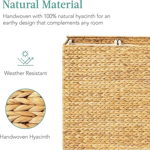 Best Choice Products Large Double Laundry Hamper with Lid, Natural Handwoven Water Hyacinth, 2 Sections w/ 2 Machine Washable Linen Liner Bags, Portable, Handles - Natural