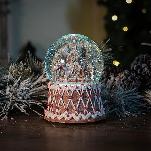RAZ Imports 2022 Holiday Water Lanterns 7" Gingerbread Town Lighted Swirling Glitter Water Globe