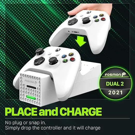 Fosmon Dual 2 Controller Charger Station with 2X 2400mWh Rechargeable Battery Pack Compatible with Xbox Series X/S Controllers (Not for Xbox One/360)