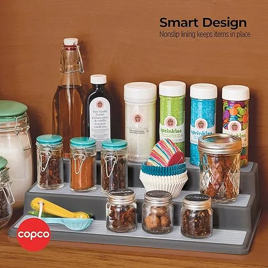 Copco Non-Skid 3-Tier Spice Pantry Kitchen Cabinet Organizer, 15-Inch, Charcoal