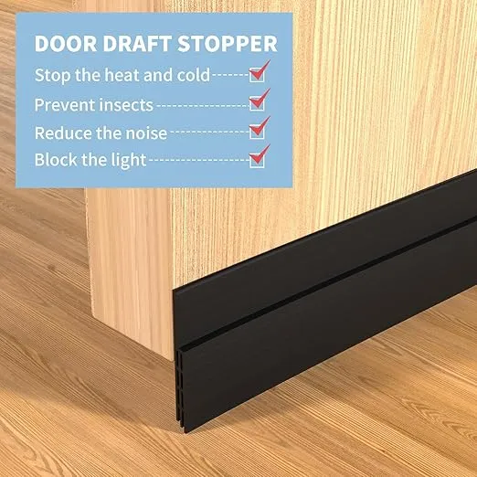 2 Pack Under Door Draft Stopper, Adjustable Door Sweep Anti-Collision Strong Adhesive Weather Stripping Tape Soundproof Draught Stoppers 2" W x 39" L, Black