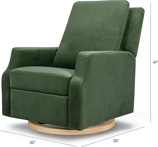 NAMESAKE Crewe Recliner and Swivel Glider in Forest Green Velvet with Light Wood Base, Greenguard Gold Certified