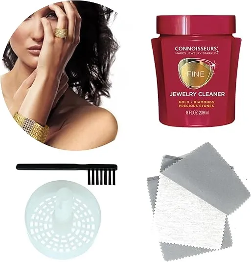 CONNOISSEURS Jewelry Cleaner for Diamond, Platinum, Gold & Precious Stones with polishing Cloths, Brush & dip Tray