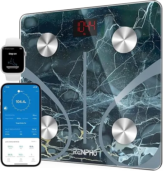 RENPHO Smart Scale for Body Weight, FSA HSA Eligible, Digital Bathroom Scale BMI Weighing Bluetooth Body Fat Scale, Body Composition Monitor Health Analyzer with Smartphone App (Marble, 11"/280mm)