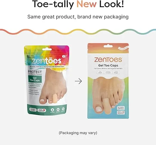 ZenToes 6 Pack Gel Toe Cap and Protector - Cushions and Protects to Provide Relief from Missing or Ingrown Toenails, Corns, Blisters, Hammer Toes (Small, Beige)