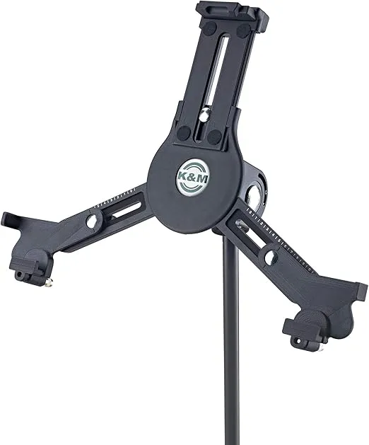 K&M - Konig & Meyer 19790.516.55 - Universal Tablet iPad Holder for Mic Stand - Switch Landscape to Portrait - Professional Grade for all Musicians - Studio or Remote Home Use - German Made - Black