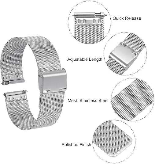 HARFINGTON Stainless Steel Mesh Watch Band Quick Release Adjustable Metal Watch Strap for Men Women