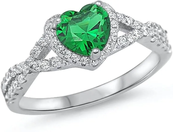 CHOOSE YOUR COLOR Sterling Silver Heart Halo Promise Ring