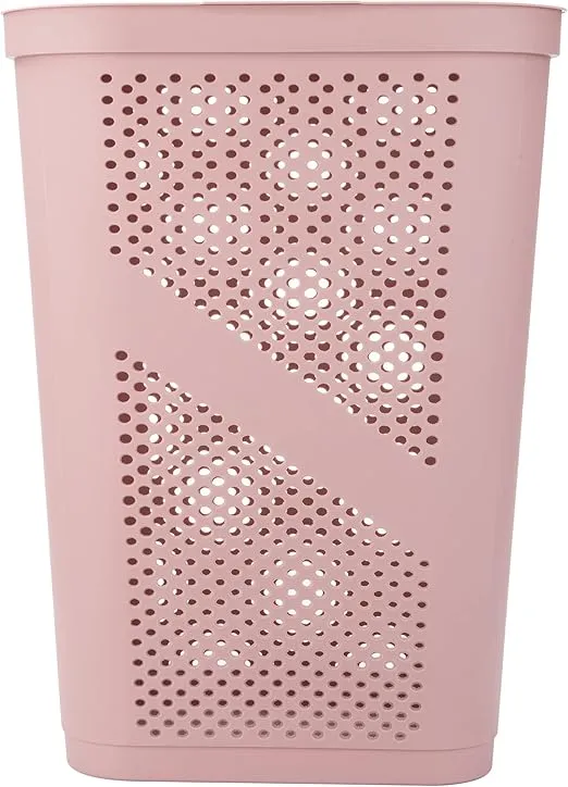 Mind Reader 60L Slim Laundry Hamper, Clothes Basket, Lid, Ventilated, Plastic, 17.25"L x 13.75"W x 23.5"H, Pink