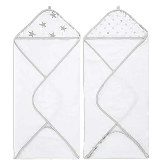 aden + anais Classic Hooded Baby Bath Towel, 100% Terry Cotton, 2 Pack, Dusty