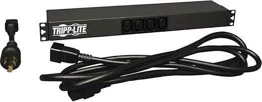 Tripp Lite Basic PDU, 14 Outlets (12 C13, 2 C19), 100-240V, C20 with L6-20P Adapter, 1.6-3.8kW, 12 ft. Cord, 1U Rack-Mount Single-Phase PDU (PDUH20DV),Black